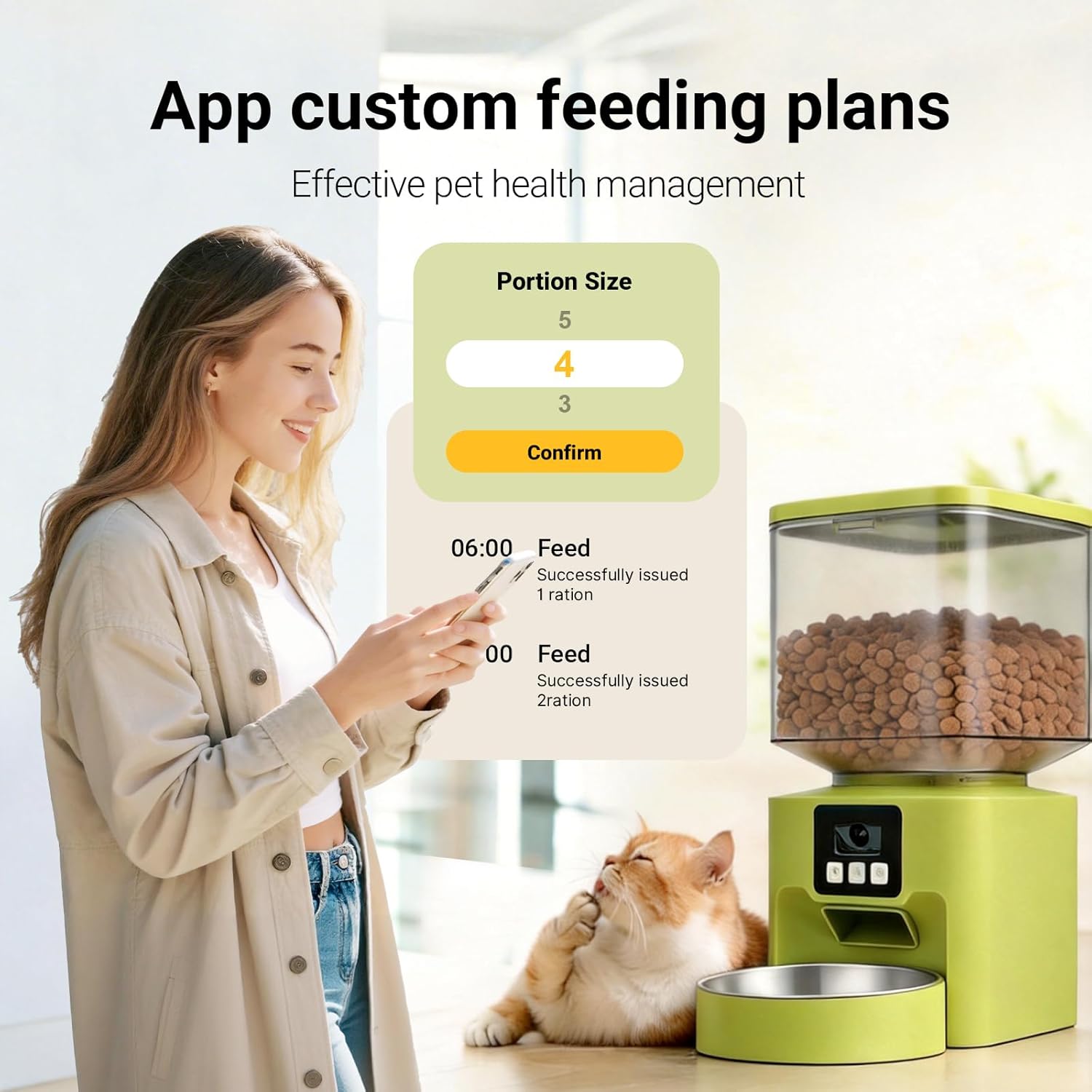 Plike Automatic Cat Feeder with Camera, WiFi Smart Pet Feeder with App Control (2.4G & 5G), 4L Capacity, 2-Way Audio & Night Vision, Anti-Clog Food Dispenser for Cats and Dogs