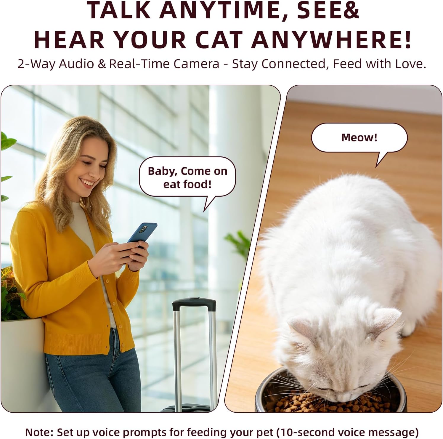 Automatic Cat Feeder with Camera – 5G WiFi Timed Cat Food Dispenser, 4L Clog-Free Smart App Control Pet Feeder, 1080P HD Video with Night Vision Healthy Feeding for Small Pets Indoor