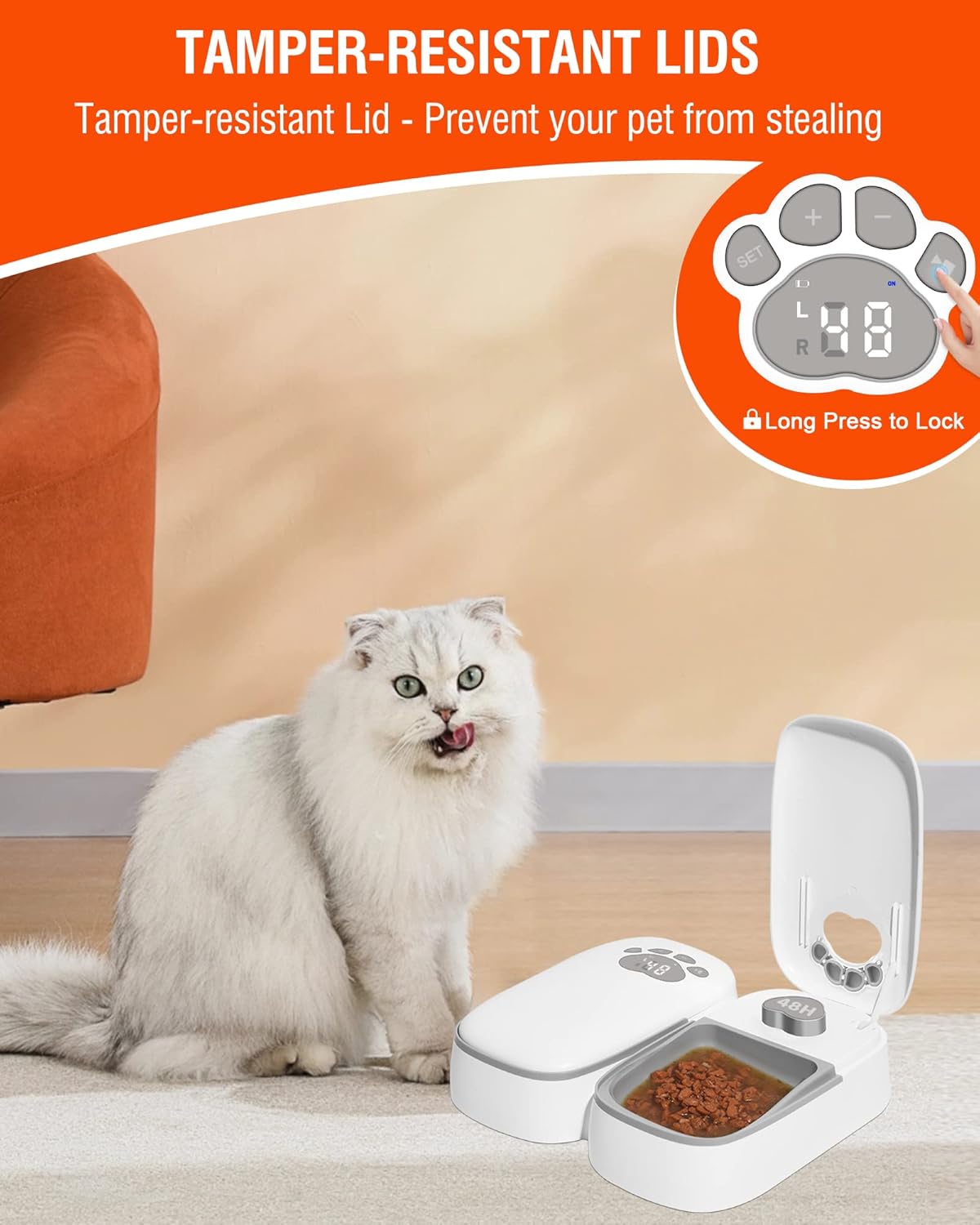 Automatic Wet Food Cat Feeder, 1-48 Hours Smart Timer Pet Feeder with LED Display for 2 Cats, Dry or Semi-Moist Pet Food Dispenser for Kitten and Puppy