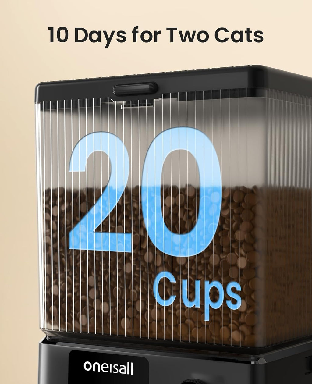 oneisall Automatic Cat Feeder with 5G WiFi, Automatic Cat Food Dispenser for 2 Cats Small Pets, 20 Cups/5L Timed Dry Food Dispenser with App Control