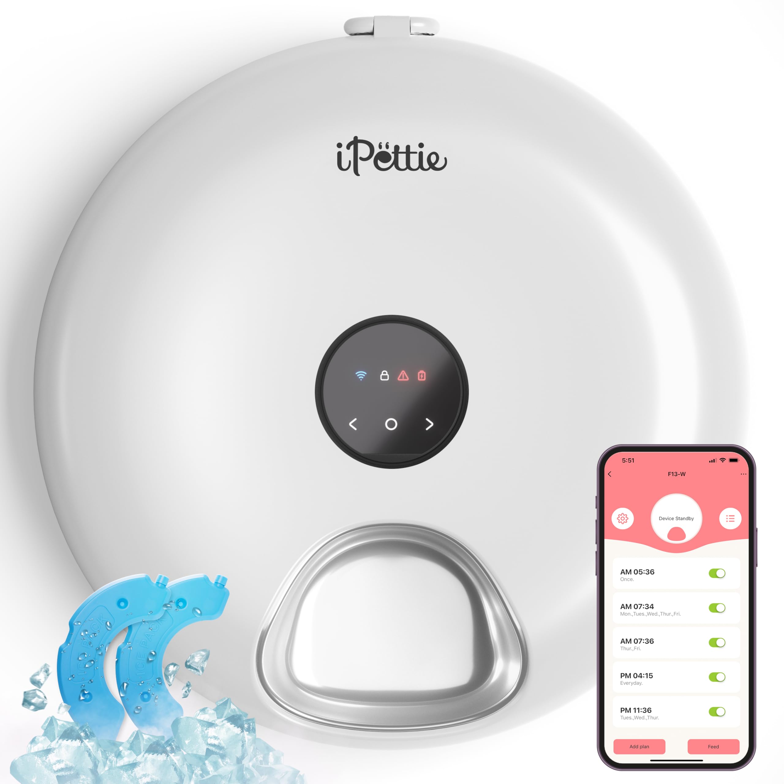 iPettie Donut Frost WiFi 6 Meal Automatic Cat Dispenser with App Control, Dry & Wet Food Automatic Cat Feeder, Smart Dog Feeder with Two Ice Packs, Programmable Timer, Holds 6 x ½ lb. of Food