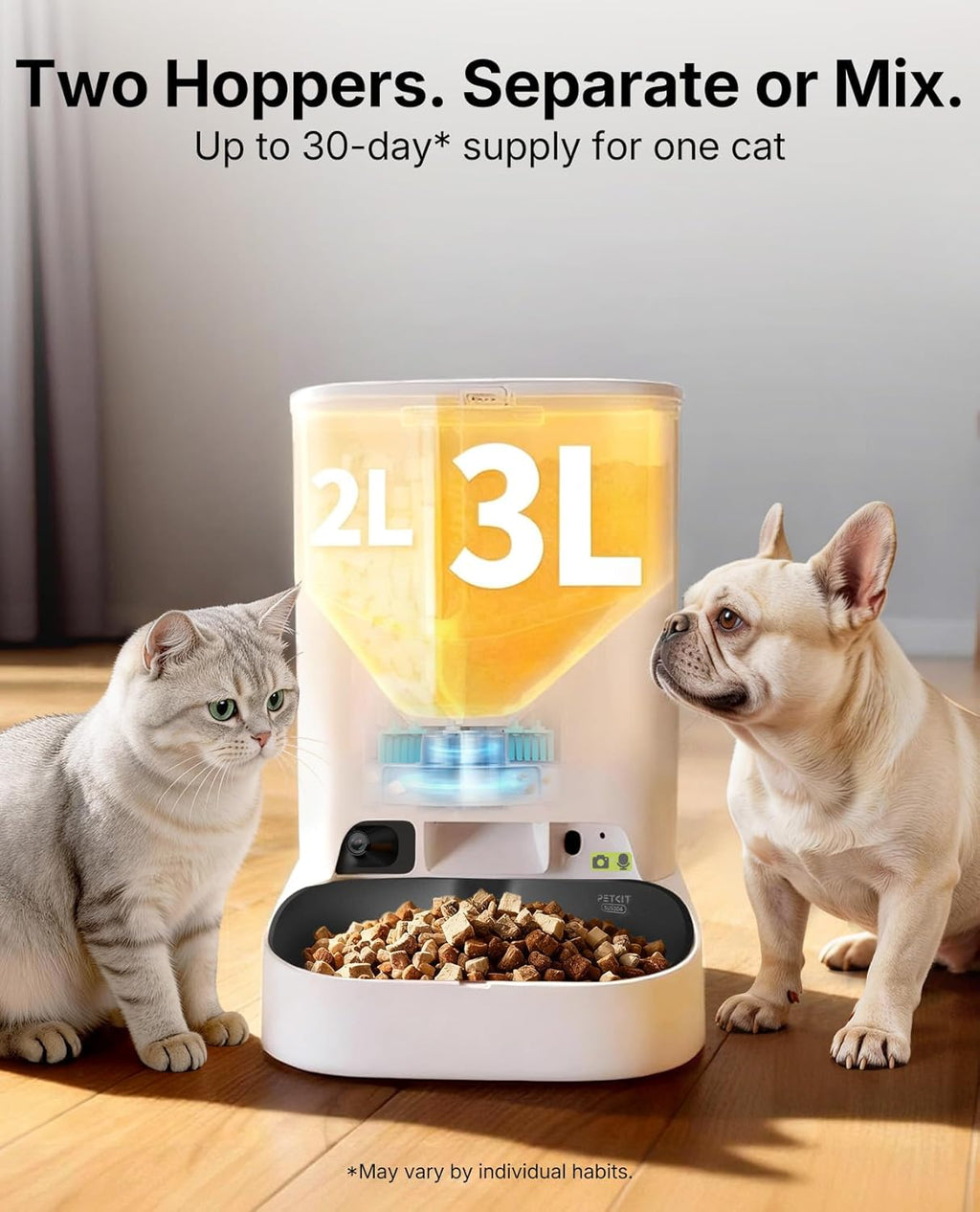 PETKIT Automatic Cat Feeder with Camera, Upgraded Multi-Cat Recognition, Night Vision,2.4G&5G WiFi Dog Feeder with Freshness Lock,5L Timed Dual Hopper Food Dispenser with Low Food Sensor