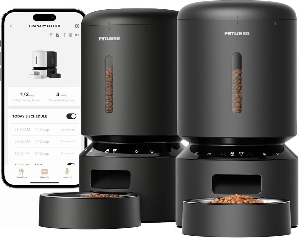 PETLIBRO Automatic Cat Feeders, WiFi Automatic Dog Feeder with APP Control, 3L Timed Cat Food Dispenser, Up to 10 Meals Per Day, Low Food Sensor, Stainless Steel Bowl, Easy to Clean, 5G & 2.4G, Black