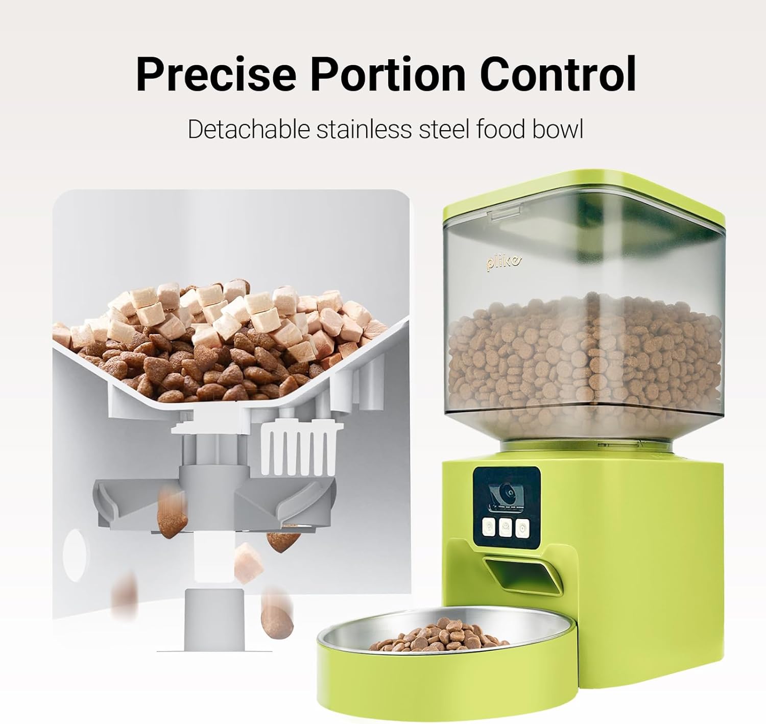 Plike Automatic Cat Feeder with Camera, WiFi Smart Pet Feeder with App Control (2.4G & 5G), 4L Capacity, 2-Way Audio & Night Vision, Anti-Clog Food Dispenser for Cats and Dogs