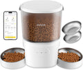 Automatic Cat Feeder with Dual Bowls, WiFi APP Remote Control Timed Dispenser, Anti-Jam 5L Large Capacity, Easy to Clean, 10S Voice Recording, Desiccant Pack for Dry Food