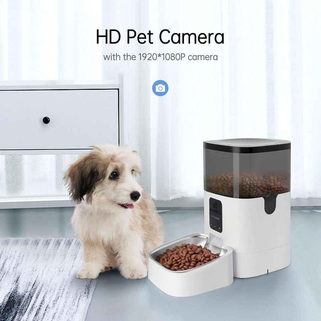 Automatic Cat Feeder with Camera, 4L Smart WiFi Pet Feeder for Cats & Small Dogs, 1080P HD Video, App Control, 2-Way Audio, Night Vision, Timed Dry Food Dispenser (2.4GHz Wi-Fi only, No Suscription)
