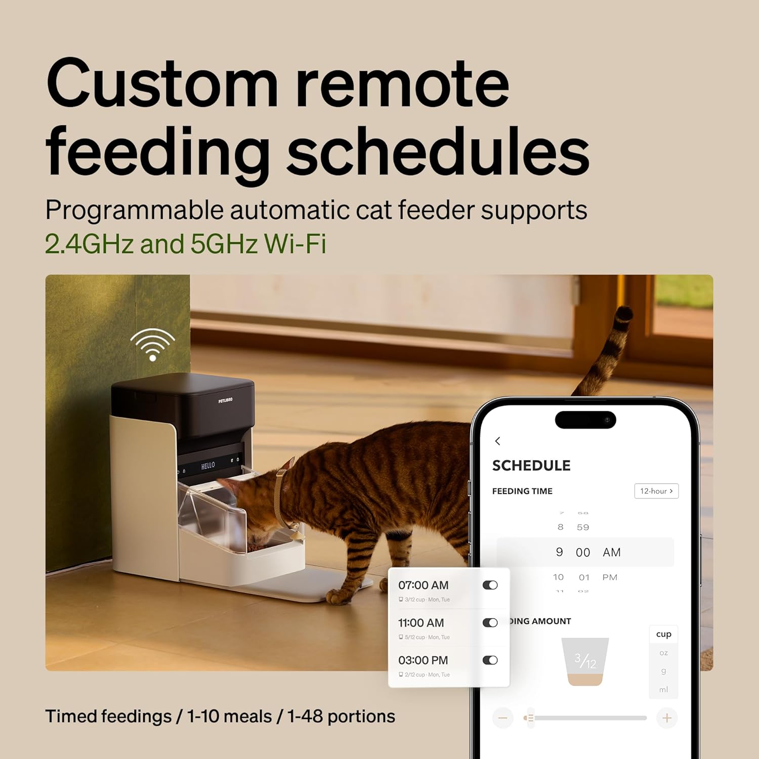 PETLIBRO Automatic Cat Feeder with RFID Collar Sensor, 5G&2.4G Wi-Fi Programmable Cat Food Dispenser, Cats Recognition & Diet Tracking for Multi-Pet Homes and Different Diets