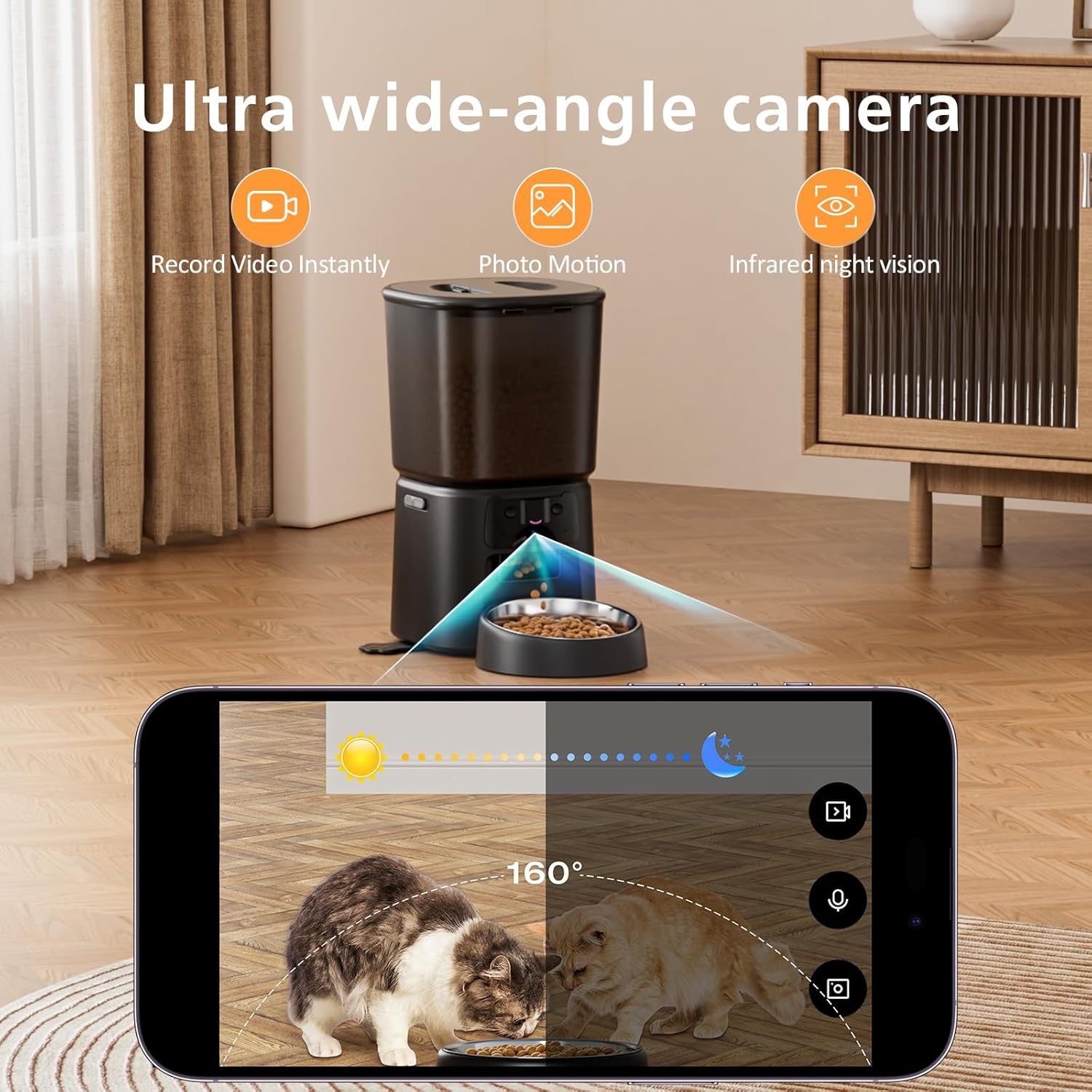Automatic Cat Feeder with Camera, 4L WiFi Smart Pet Feeder with APP Control, 1080P HD Video,Night Vision,Voice Call, Motion Detection, Dual Power Supply, Supports 5GHz/2.4GHz,for Dogs Cats, Small-Pet