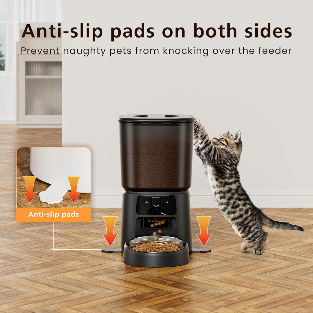 Automatic Cat Feeder with Camera, 4L WiFi Smart Pet Feeder with APP Control, 1080P HD Video,Night Vision,Voice Call, Motion Detection, Dual Power Supply, Supports 5GHz/2.4GHz,for Dogs Cats, Small-Pet