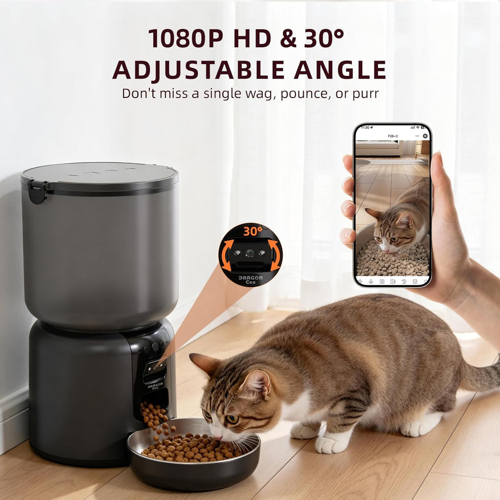 Automatic Cat Feeder with Camera, 4L Smart Pet Feeder with APP Control, 2-Way Audio, Night Vision, Timed Auto Cat Dispenser for Cats & Small Dogs