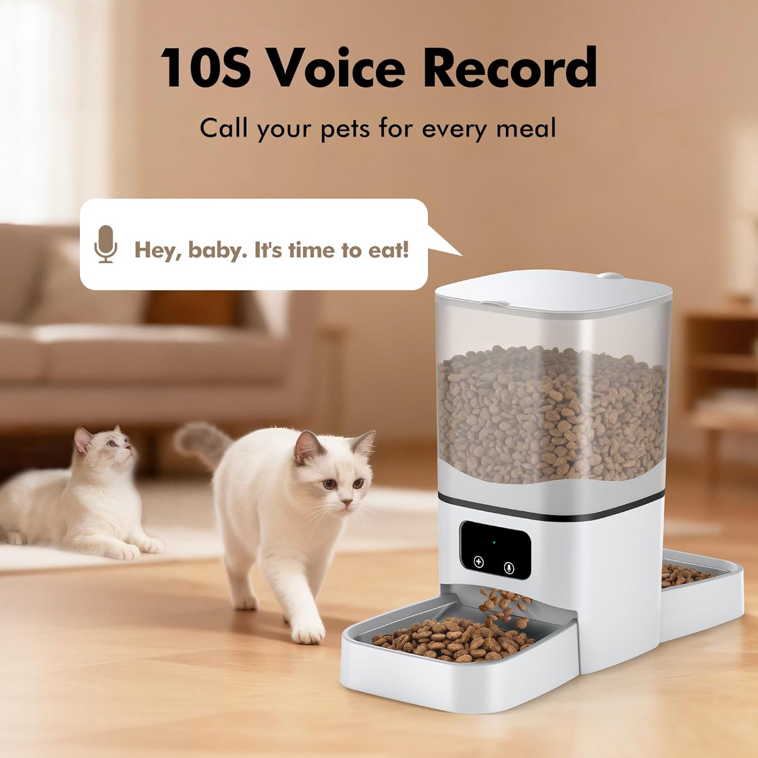Automatic Cat Feeder for 2 Cats, 6L/25 Cup Large Capacity WiFi Pet Feeder with 2 Stainless Steel Bowls, Dual Power Supply, APP Control, 10s Voice Recorder, Timed Dry Food Dispenser for Multiple Pets