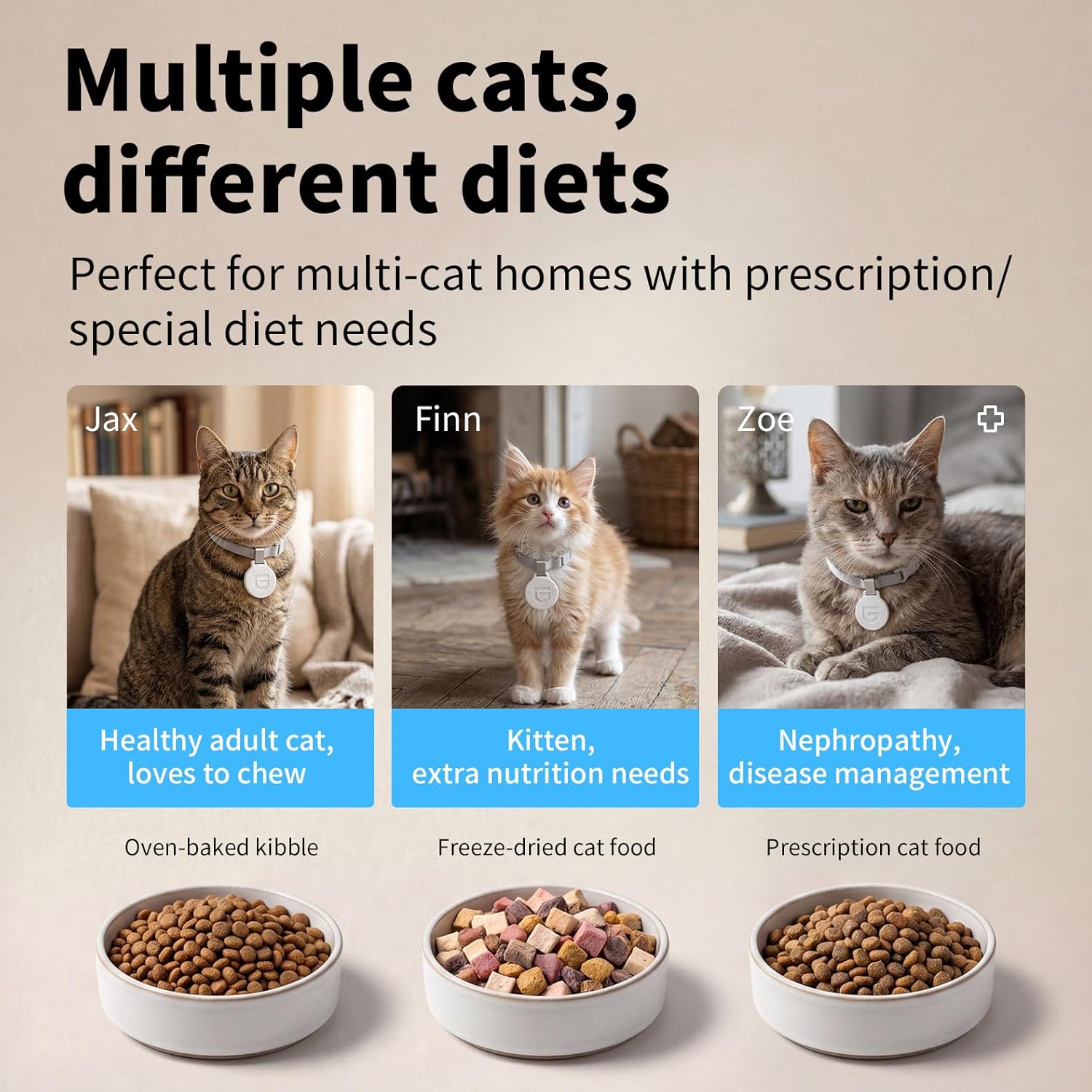 HoneyGuaridan RFID Automatic Cat Feeder with Collar Tag-Activated Personalized Meal, 4.6L 5G WiFi APP Control Cat Food Dispenser with Diet Tracking and Anti-theft for Multi Pet Home and Different Diet
