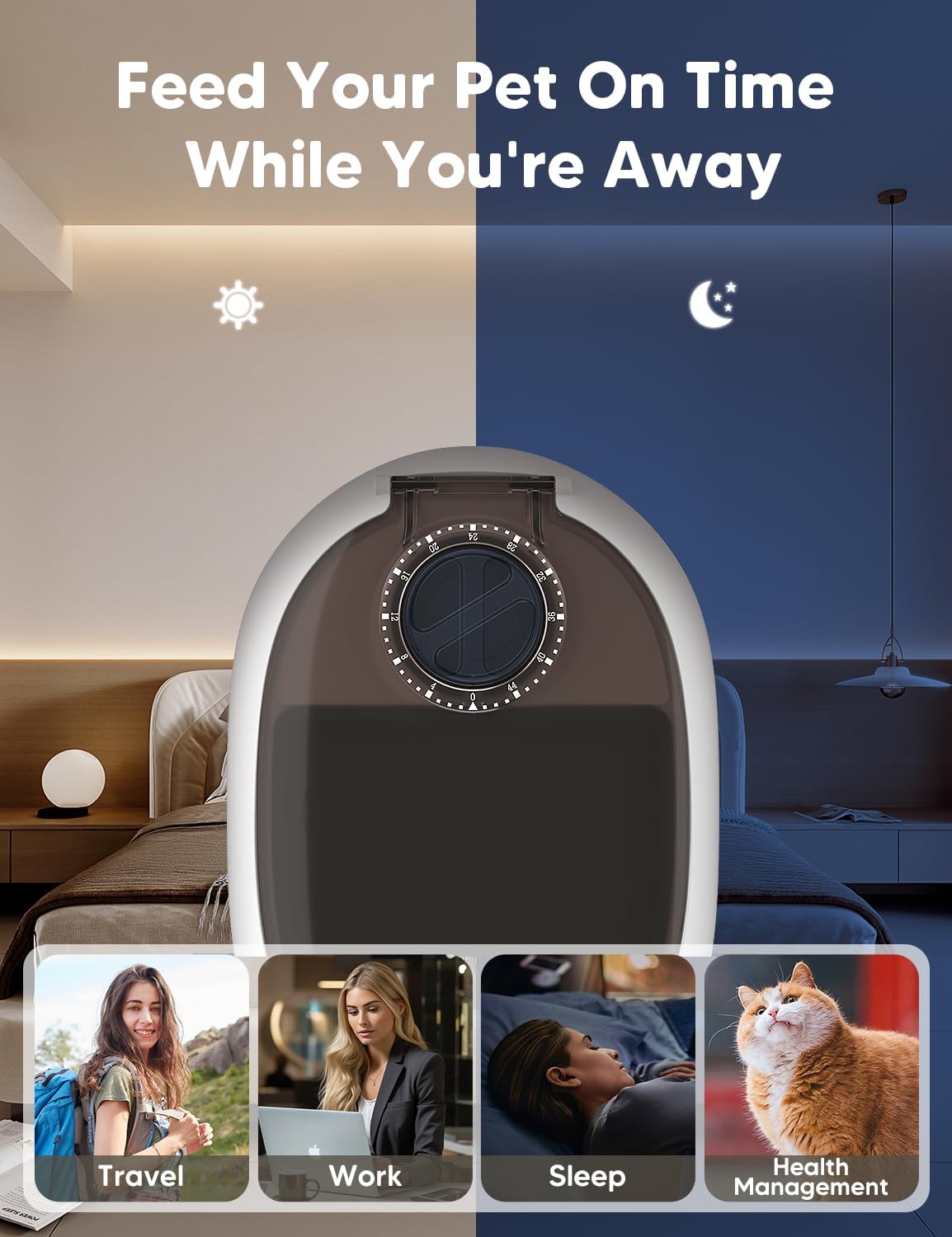 WOPET Automatic Cat Feeder– 48H Programmable Pet Food Dispenser with Ice Pack for Freshness, Yogurt & Canned Meals – Perfect for Cats, Kittens & Small Dogs