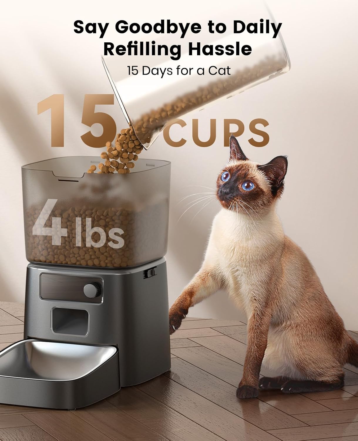 oneisall Automatic Cat Feeder, 2.4G WiFi Cat Food Dispenser with App, 12 Cups/3.5L Auto Cat Feeder for Dry Food, Timed Cat Feeder with Portion Control for Small Pets Indoor