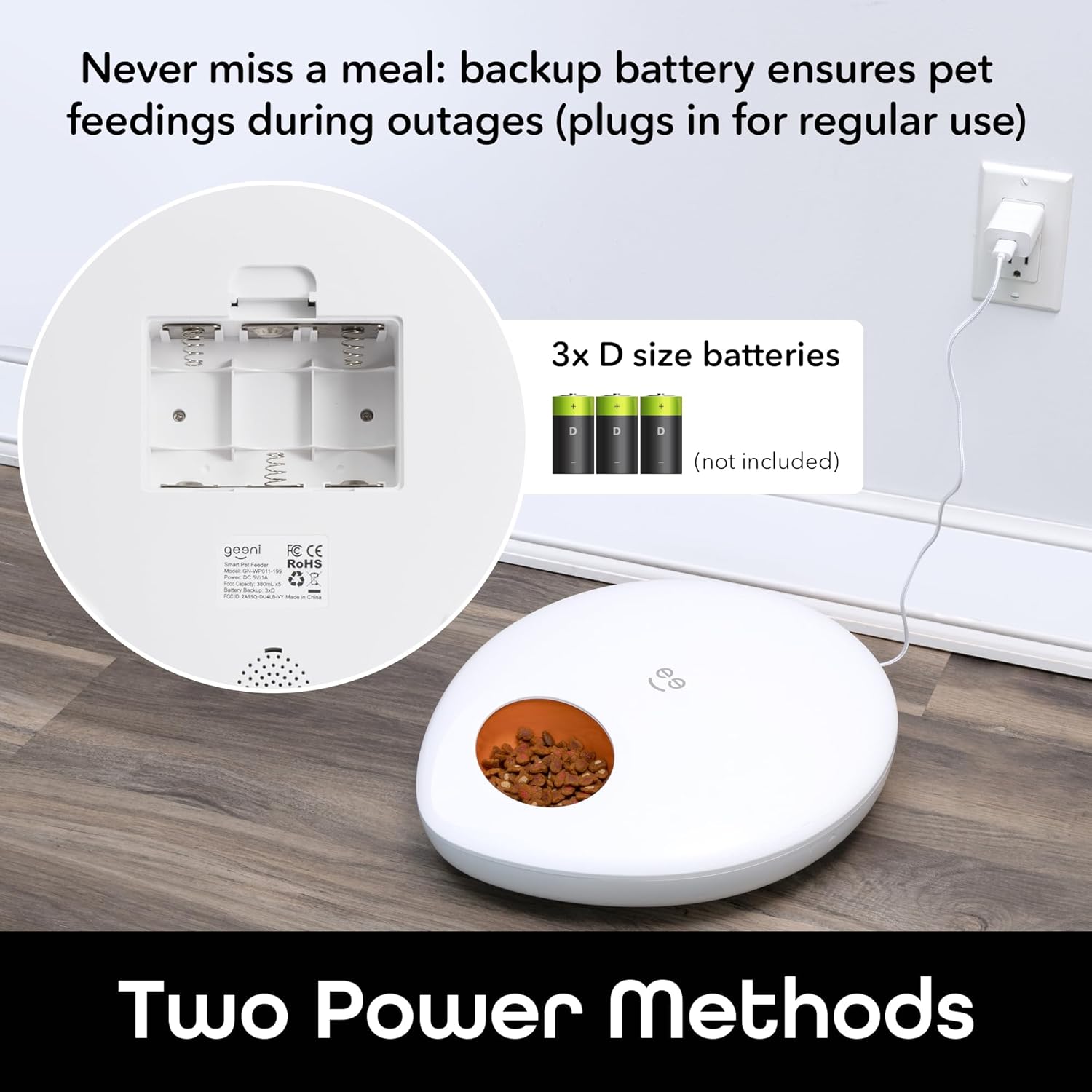 Geeni Smart Pet Feeder for Wet or Dry Food, 5-Meal Automatic Dog and Cat Feeder with Ice Packs, Programmable Timer, Battery Backup, Alexa and Google Home Compatible, White