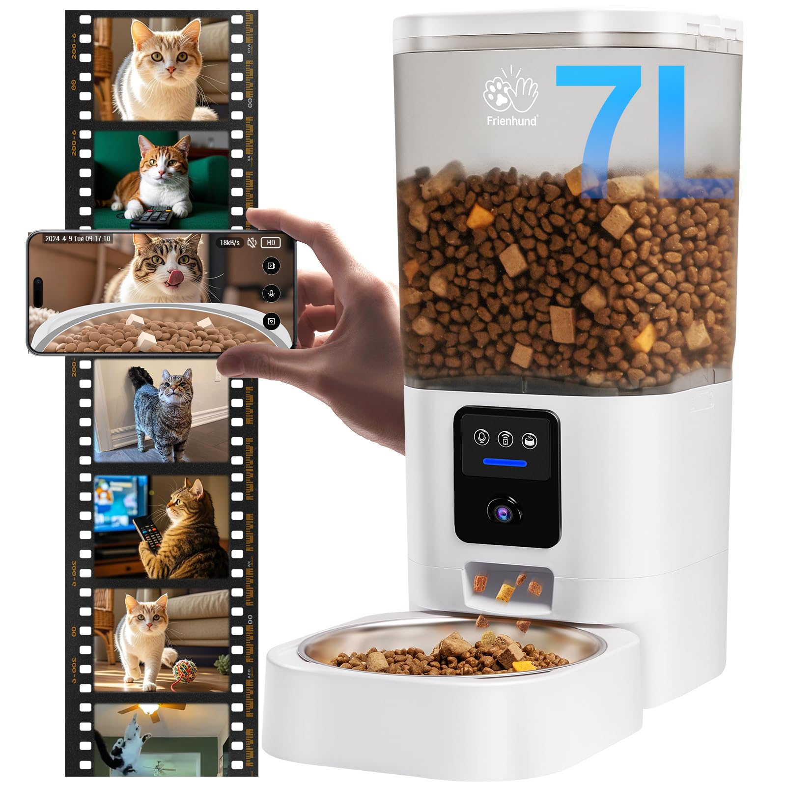 Frienhund 5G WiFi Automatic Cat Feeder with Two HD Camera: 7L Automatic Dog Feeder with Night Vision, Auto Cat Food Dispenser for Multiple Pet, Detachable for Easy Cleaning - 29 Cup