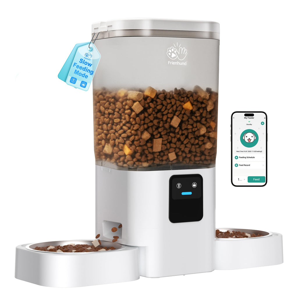 Frienhund 5G WiFi Automatic Cat Feeder with Two HD Camera: 7L Automatic Dog Feeder with Night Vision, Auto Cat Food Dispenser for Multiple Pet, Detachable for Easy Cleaning - 29 Cup