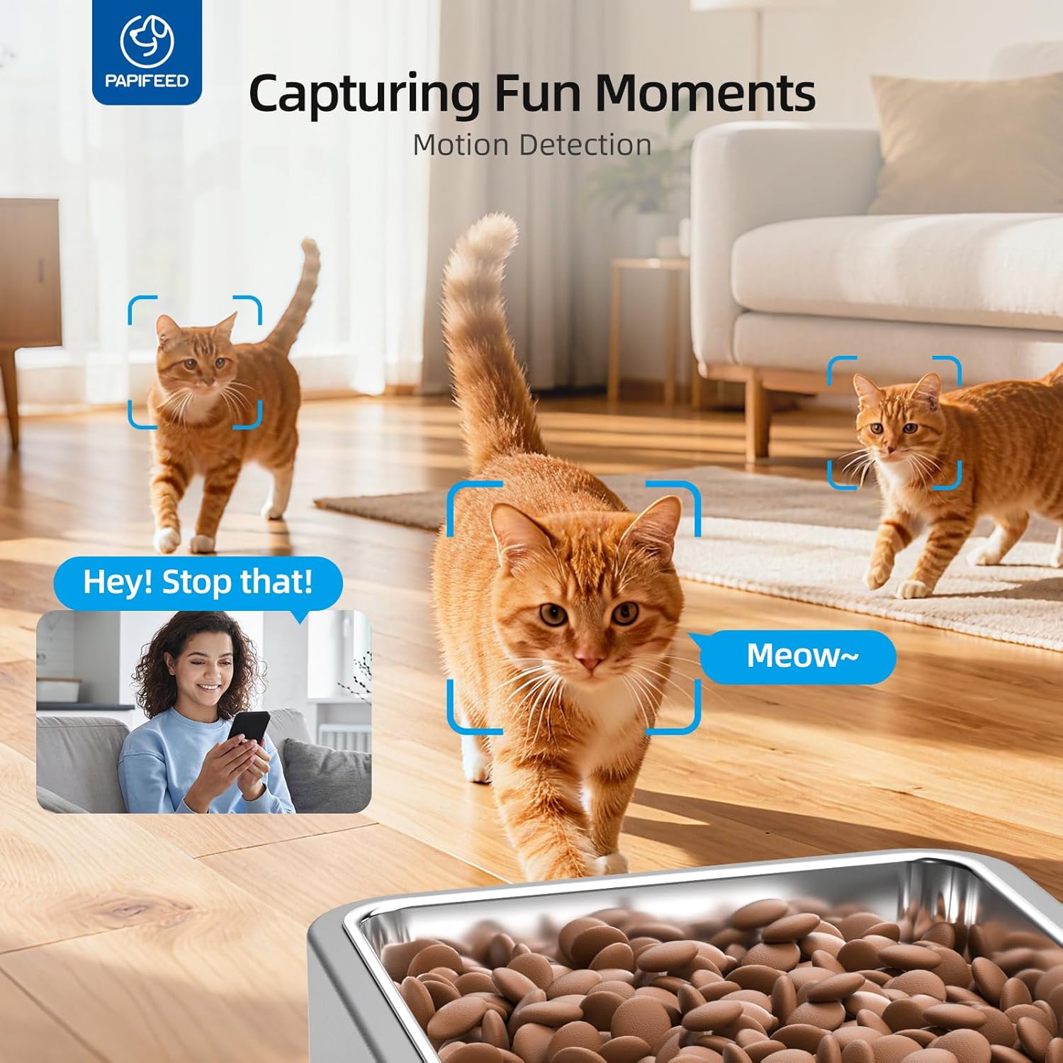 PAPIFEED Automatic Cat Feeder with Camera, 1080P HD & Night Vision, 6L Cat Food Dispenser with App, 5G WiFi Timed Cat Feeder for Dry Food, 2-Way Audio, Smart Pet Feeder for Dog, 1-10 Meals/Day, Grey