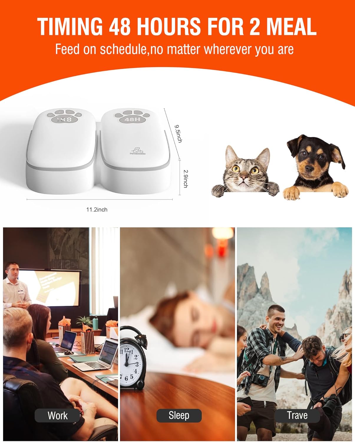 Automatic Wet Food Cat Feeder, 1-48 Hours Smart Timer Pet Feeder with LED Display for 2 Cats, Dry or Semi-Moist Pet Food Dispenser for Kitten and Puppy