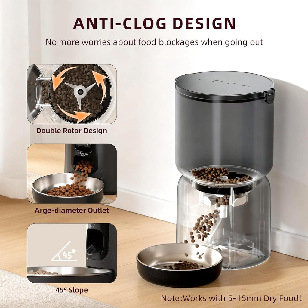 Automatic Cat Feeder with Camera, 4L Smart Pet Feeder with APP Control, 2-Way Audio, Night Vision, Timed Auto Cat Dispenser for Cats & Small Dogs