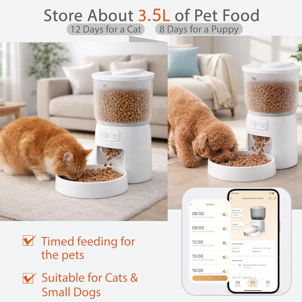 Waithem Wi-Fi Automatic Pet Feeder for Cats&Dogs, Timed Dry Food Dispenser with App Programmable Portion Control, Up to 10 Meals Per Day, Dual Power Supply, 5G/2.4G WLAN, Desiccant Bag Included